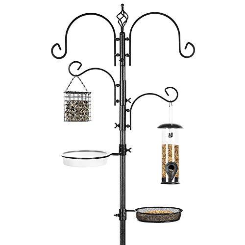 Best Choice Products 4Hook Bird Feeding Station Steel MultiFeeder Kit Stand for Attracting Wild Birds w 2 Bird Feeders Mesh Tray Bird Bath 4Prong Base  Black