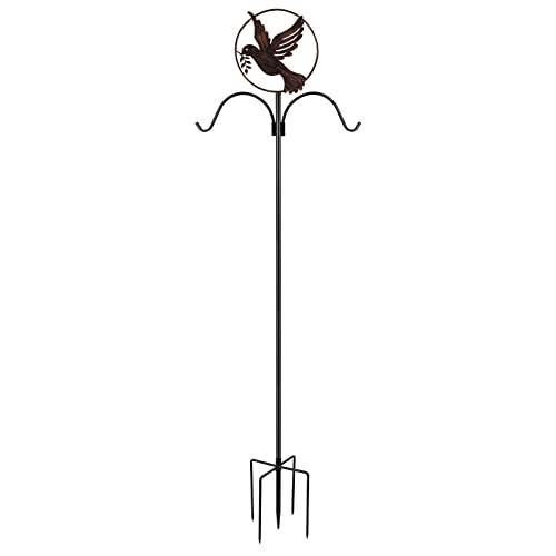 Bird feeder pole72 Inch Shepherds Hook Stand with Twin Hooks Super Strong Rust Resistant Steel Hook for Hanging Plant Baskets Bird Feeders Lanterns Wind Chimes and use at Weddings (Pigeon)