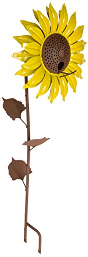 Desert Steel Sunflower Standing Bird Feeder  (Yellow  13W x 34H)  Outside Rust Resistant Garden Art Metal Birdfeeder with Stand