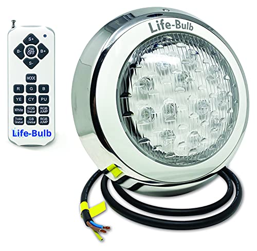 LifeBulb LED Color Changing Wall Mount Pool Light with Remote  50ft Cable  12V 60W  Lifetime Replacement Warranty  No Drilling Required Installation Kit