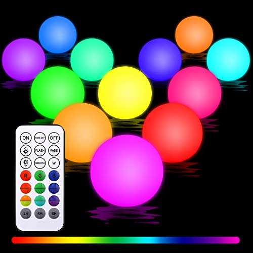 Mudder 12 Pieces Floating Pool Balls Light with Remote Color Changing LED Pool Balls Waterproof Led 3 Inch Swimming Pool Ball Dimmable LED Floating Ball for Swimming Pool Garden Party Decoration