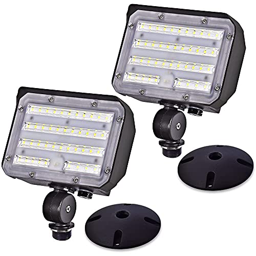 60W LED Knuckle Mount Flood Light SZGMJIA Outdoor Security Floodlights Fixture with Base DusktoDawn Photocell Daylight 7800lm(300W Equivalent) IP65 Waterproof for Entrance Garden Yards(2Pack)