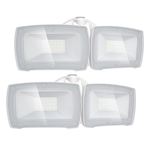LEPOWER 2 Pack LED Security Light Dusk to Dawn Outdoor Flood Light Fixture with 2 Adjustable Heads 3000LM28W 5500K IP65 Waterproof Exterior Flood Lights for Garage Backyard (White)