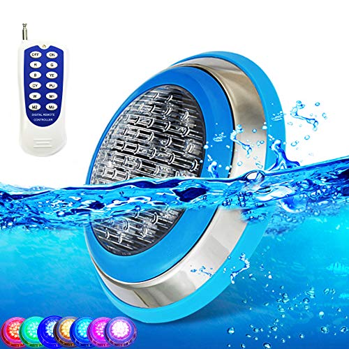CNBRIGHTER LED Underwater Swimming Pool Lights54W RGB Color Changing 12V AC50ft Cord Wall Surface Mounted IP68 WaterproofStainless Steelwith Remote Controller (50ft Cord)