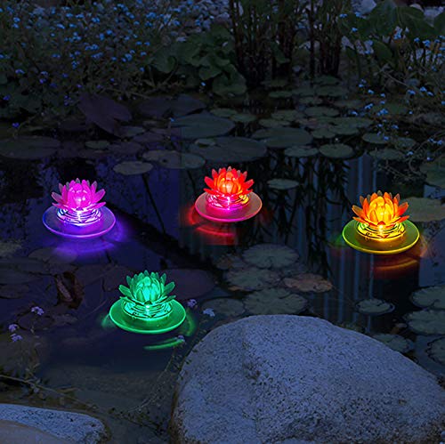 pearlstar Solar Floating Pool Lights Outdoor Pond Decoration Lighting Waterproof Color Changing LED Garden Lotus Lamp for Swimming Pool Lily Pond Yard (Lotus4pack)