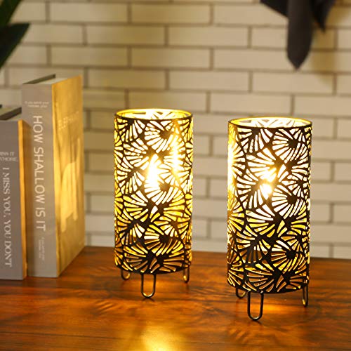 JHY DESIGN Set of 2 Metal Lamp Battery Powered 9High Accent Cordless Lamp with LED Bulb Huge Fan Patterned Battery Lamp for Weddings Parties Patio Garden Indoors Outdoors Table Bed Room