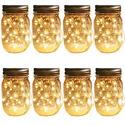 Solar Mason Jar Hanging Lights 8 Pack 30 LEDs(Jar  Hangers Included) String Fairy Lights Glass Solar Laterns Table LightsGreat Outdoor Lamp Décor for Patio Garden Yard Deck Floor and Lawn