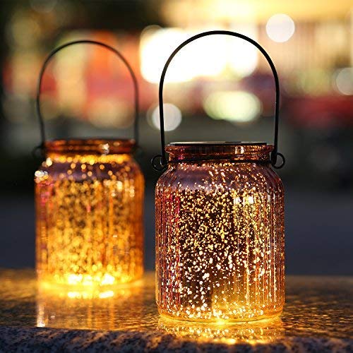 Solar Mercury Glass Jars 2 Pack Outdoor Table Lamps (Bronze)