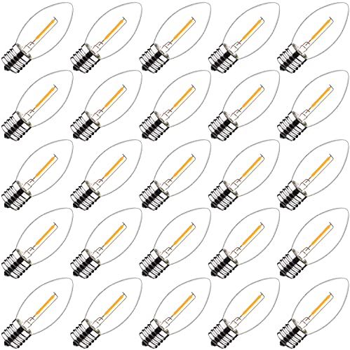 25 PackC9 LED Replacement Light Bulb for Christmas String Light Dimmable 06W Equivalent to 7W Warm White 2700K E17 Intermediate Base Clear Glass (C925 Pack)