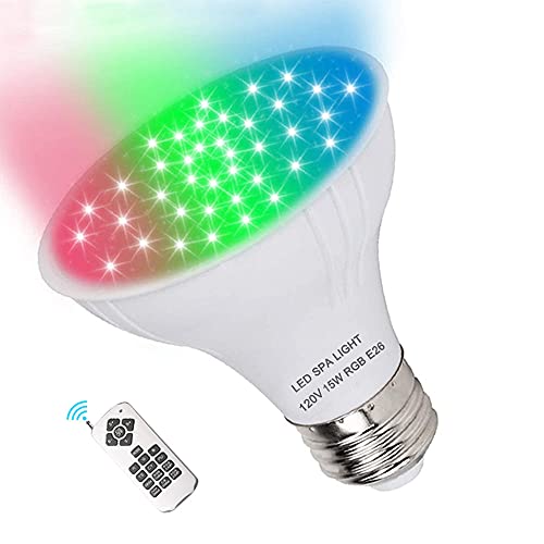 Dari LED Spa Light Bulb 120V RGB 15W Color Changing LED Spa Replacement Bulb with Remote Control E26 Base Br20 RGB Bulb for Pentair Hayward Jandy Hot Tub Fixtures (Battery Not Included)
