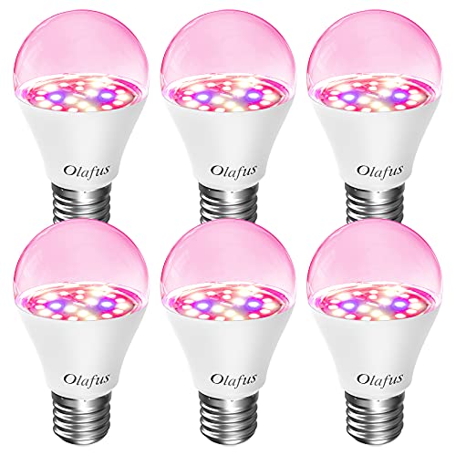 Olafus 6 Pack Grow Light Bulbs 7W Indoor Led Plant Light Bulb A19 E26 Replace up to 100W Full Spectrum Grow Lamp for DIY Indoor Plants Flowers Greenhouse Indoor Garden Hydroponic