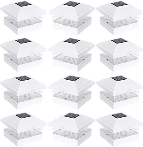 GreenLighting 12 Pack Classic 1 Solar Powered LED Post Cap Light for 5x5 PVC and Vinyl Posts (White)