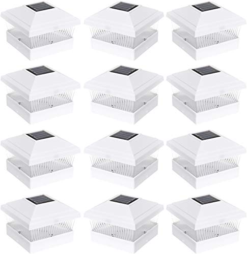 GreenLighting 12 Pack Classic 1 Solar Powered LED Post Cap Light for 5x5 PVC and Vinyl Posts (White)