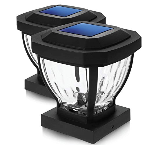 Home Zone Security Solar Post Cap Lights  Decorative Glass LED Outdoor 4x4 (35 x 35 in) Post Lights Black (2Pack)