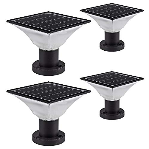 Solar LED Post Cap Lights Outdoor  Solar Powered Deck Post Lights  Waterproof Solar Powered Caps fits 4x4 or 6x6 Posts (4 Pack)