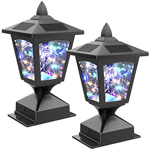 Solar Post Cap Light for OutdoorGarden Black Post Top Light for Fence Deck4x4 Waterproof Colorful LED String Fairy Light Modern Decorative Solar powered light for Pathway Patio Yard Landscape2 Pack