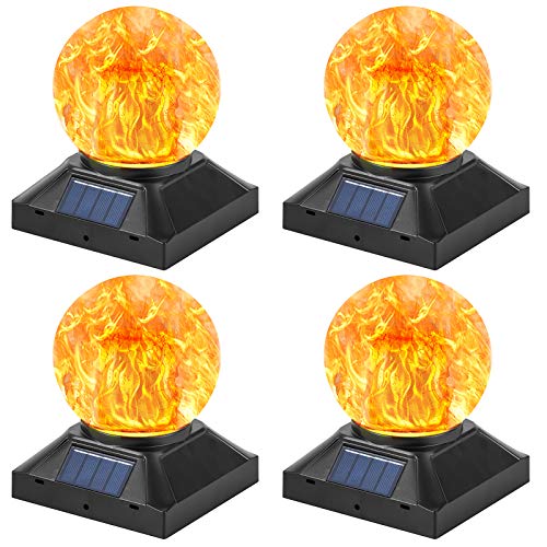 TWINSLUXES Solar Post Cap Lights Outdoor Flickering Flame Lights Waterproof LED Fence Post Solar Lights for 35x354x45x5 Wood Posts in Patio Yard Landscape Decoration Deck or Garden Decoration