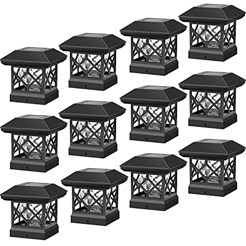 Twinsluxes Solar Post Cap Lights Outdoor  Waterproof LED Fence Post Solar Lights for 35x354x45x5 Wood Posts in Patio Deck or Garden Decoration Warm Light… (12 Pack)…