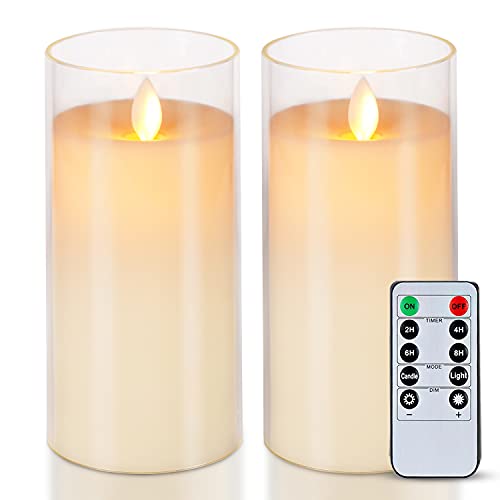 5plots 3 x 6 White Flickering Flameless Candles Unbreakable Glass Battery Operated Plexiglass LED Pillar Radiance Candles with Remote Control and Timer