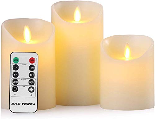 Aku Tonpa Flameless Candles Battery Operated Pillar Real Wax Electric LED Candle Sets with Remote Control Cycling 24 Hours Timer 4 5 6 Pack of 3