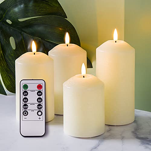 Eywamage Ivory Flameless Pillar Candles with Remote Realistic Flickering LED Candles Battery Operated Set of 4