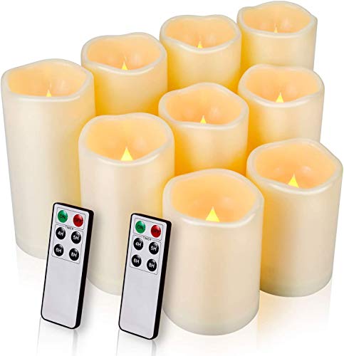 Flameless Candles LED Candles Outdoor Candles Waterproof Candles(D 3 x H 456) Battery Operated Candles Plastic Pack of 9 Flameless Pillar Candles