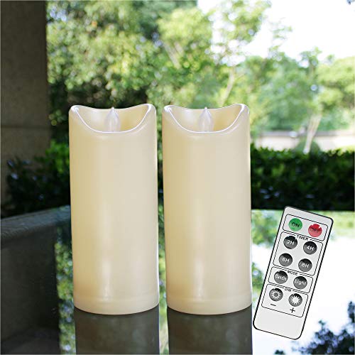 Flameless Outdoor Waterproof LED Pillar Candle with Remote Timer Battery Operated Flickering Resin Candle Light for Halloween Christmas Wedding Party Centerpiece Decorations Supplies 3x 7 2Pack