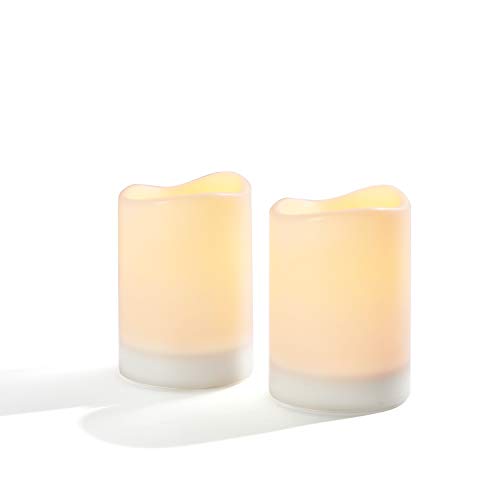 Large Outdoor Solar Candles  4x6 Flameless Pillar Candle Set White Resin Flickering LED Light Dusk to Dawn Timer Rechargeable Solar Battery Included Waterproof for Patio Decor  2 Pack