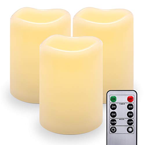 Outdoor Candles IP44 Waterproof Bright Flickering Battery Operated Flameless LED Pillar Candle with Remote Timer for Lantern Patio Garden Home Decor Party Wedding Decoration3 Pack(4 H x 3D)