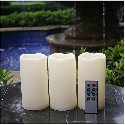 Waterproof Outdoor Flameless LED Candles  with Remote and Timer Realistic Flickering Battery Operated Electric Plastic Resin Pillar Candles for Christmas Decoration 3Pack 3x6