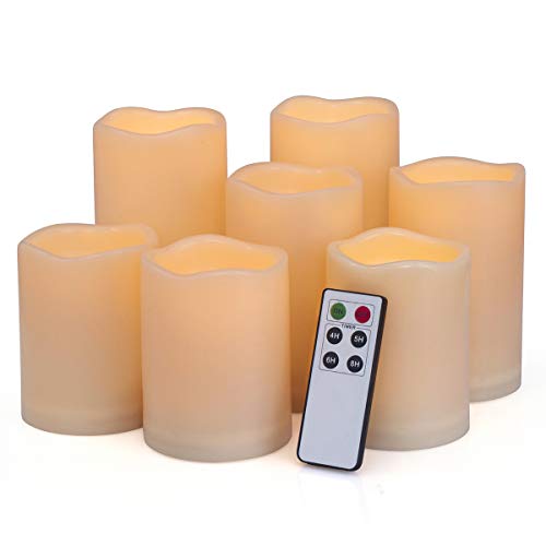 Aignis Flameless Candles Waterproof Outdoor  Indoor Battery Operated Candles with Remote  4568H Timers Decorative Remote Control LED Candles 7pcs (H 4 5 6 x D 3)