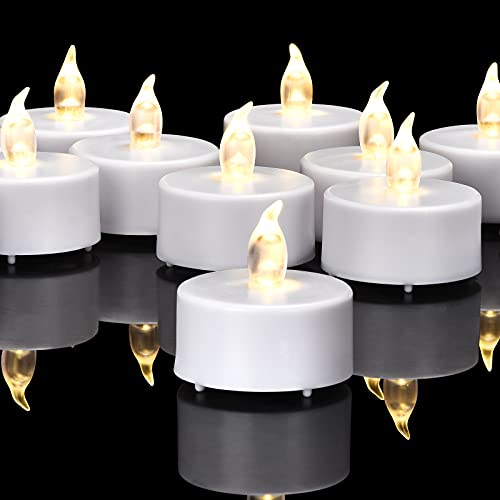 Battery Operated Flameless Tea LightsLed Flickering Electric Votive Candle 24 Pack Realistic and Bright for Seasonal and Festive Celebrations and Holiday Gifts Warm White Lamp Long Lasting