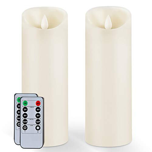 5plots 9 inch x 3 inch Wax Flameless Candles  Ivory Flickering Glow LED Candles  Battery Operated with Remote and Timer  Moving Wick Dancing Flame Set of 2