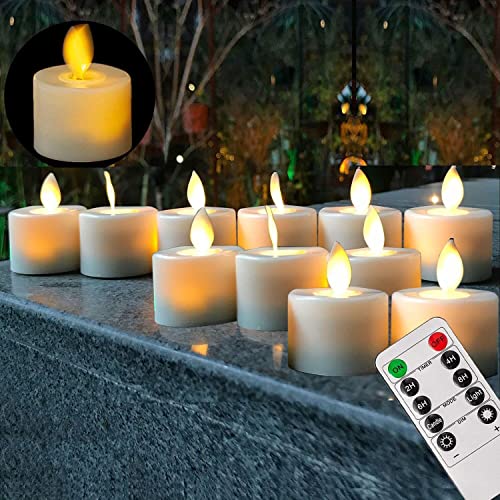 Battery Operated Flameless Fake Tea Light Candles Set of 12Flickering Moving Wick LED Tea Light with Remote Control Timer for Seasonal Festival Celebration Thanksgiving  Christmas