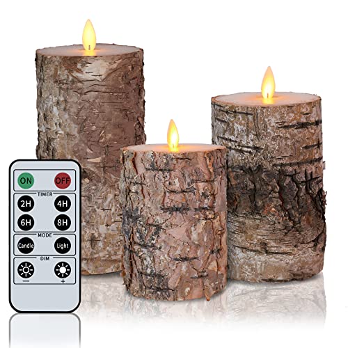 Birch Flameless Candles Moving Flame Battery Operated Candles Set of H456 xD3 Real Wax Flickering LED Pillar Candles with 10 Key Remote Timer