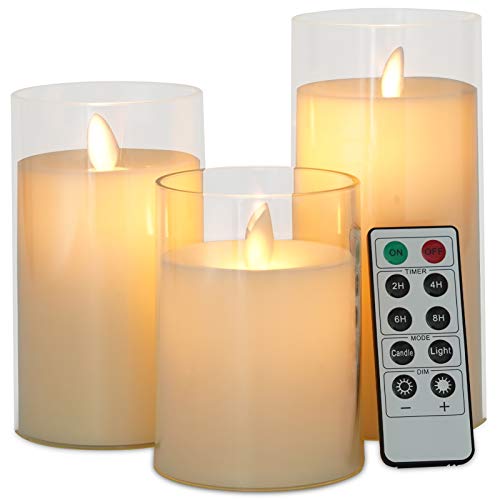 Flameless Candles Flickering Battery Operated Candles Heat Resistant Include Realistic Moving Wick LED Flames and 10Key Remote Control with 24Hour Timer(White)