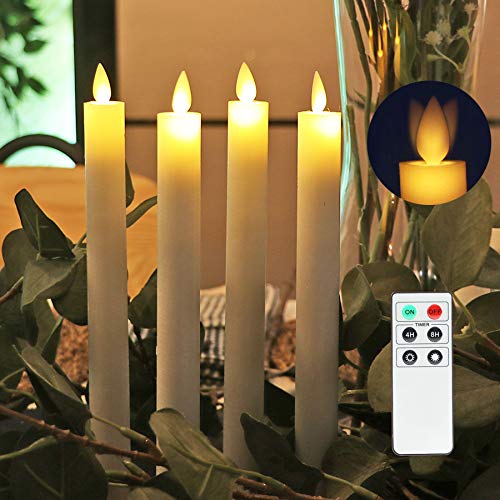 Flameless Taper Candles with Moving Flame Real Wax Finished Flickering Battery Operated Candles  Set of 4 Remote Control and Batteries Included