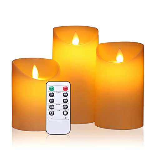 Flickering Flameless CandlesLED Battery Operated CandlesFlameless Candles with Remote Control and TimerIvory Frosted PlasticMoving FlameWont Melt3 Piece Set (315D)456H (3Pack)