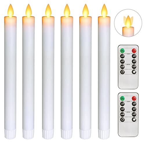 Homemory 6 PCS LED Flameless Taper Candles Flickering With Moving Wicks Real Wax Window Candles Battery Operated With Automatic Timer 96 Inches Candlesticks with Dancing Flame for Wedding Fireplace