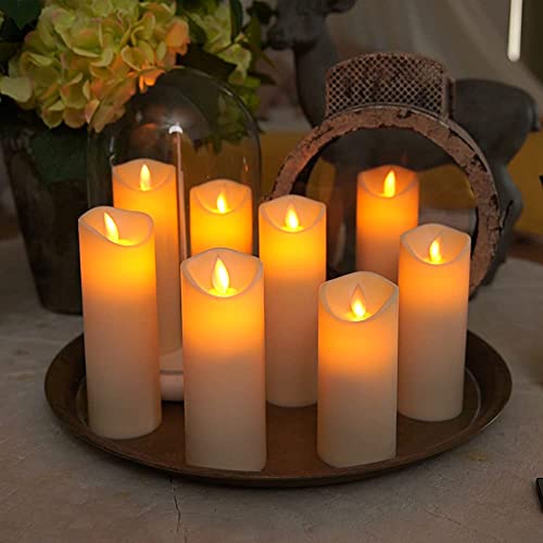 Homemory Flickering Flameless Candles Moving Flame Battery Operated LED Pillar Candles with Timer and Remote Made of WaxLike Frosted Plastic Wont Melt Ivory Set of 8