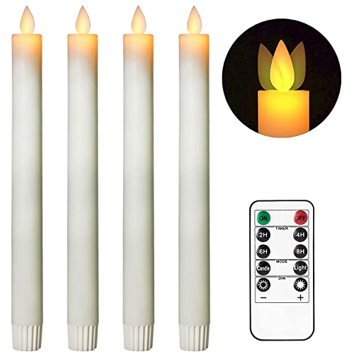 Stmarry Moving Flame Taper Candles with Remote and Timer Flameless LED Candlesticks Flickering with Real Wax and Moving Wick Christmas Valentines Day Decorations 078 x 95 Inches Set of 4(Ivory)