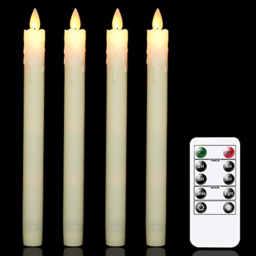 Vtobay Flameless Battery Taper Candles with Remote TimerLED Flickering Moving Wick Real Wax CandlesIvory Pack of 4 Warm Fire Window Flameless CandlesticksIndoor Wedding Decor (Silent078 x 929)
