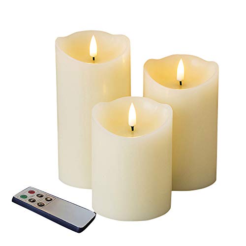 Eywamage Real Wick Wax Flameless Candles with Remote Set of 3 Electric LED Pillar Candles Battery Operated Ivory Timer Fake Candles 3 Inch Diameter 4 5 6 Inch Tall