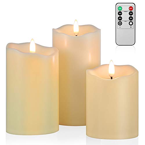 Flickering Flameless Candles Most Realistic LED Candles with Remote and Timer Set of 3 Battery Operated Candles for Valentines Home Wedding Birthday Decoration