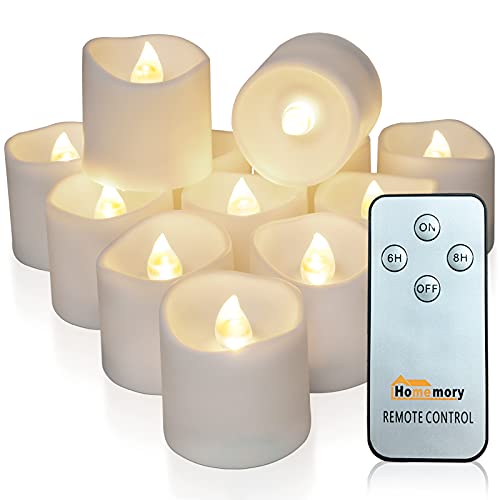 Homemory 12Pack Remote Control Flameless LED Votive Candles Long Lasting Battery Operated Tea Light with Timers Electric Fake Candles in Warm White for Wedding  Festival Celebration Decorations
