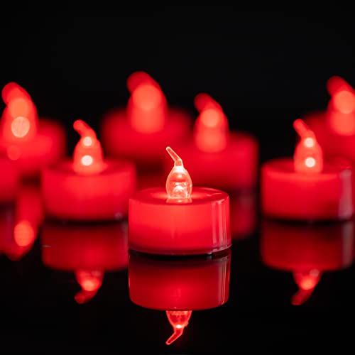 LANKER 24 Pack LED Tea Lights Candles  Flickering Flameless Tealight Candle  Long Lasting Battery Operated Fake Candles  Decoration for Wedding Halloween and Christmas (Red  24pcs)