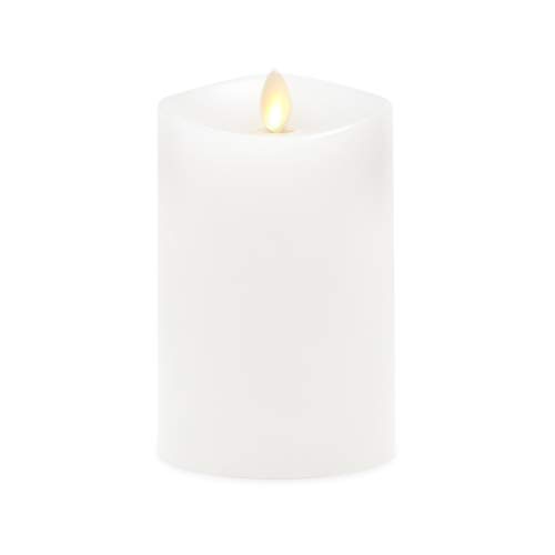 Luminara Flameless Pillar Candle Medium (55 inches Tall) Flickering Real Flame Effect Melted Edge Real Wax Smooth Finish Unscented White LED Battery Powered