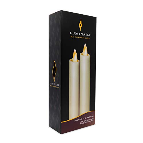 Luminara Flameless Taper Candles (2Pack Ivory White) 975Inch Flickering Flame Real Wax LED BatteryOperated Candles