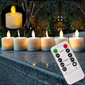 Battery Operated Led Remote Tea Lights Small Fake Votive Candles with Moving Flame Outdoor Flickering Flameless Electric Candle Light with Timer for Christmas6PACK