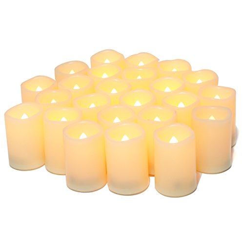 Flameless Flickering Votive Tea Lights Candles Bulk Battery Operated Set of 24 Fake CandlesFlickering Tealights LED Candle for Garden WeddingParty Christmas Decorations etc (Batteries Included)